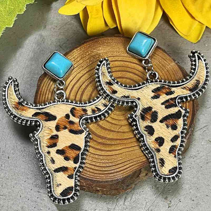 Boucles d'oreilles pendantes turquoise en forme de taureau