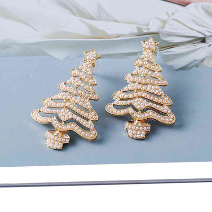 Boucles d'oreilles arbre de Noël en alliage de strass