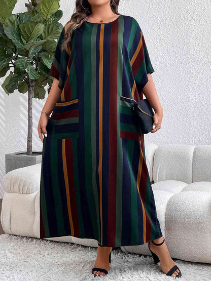 Robe Longue Rayée Grande Taille avec Poches