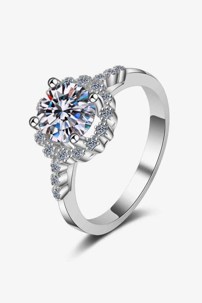 Bague halo plaquée rhodium moissanite 1 carat