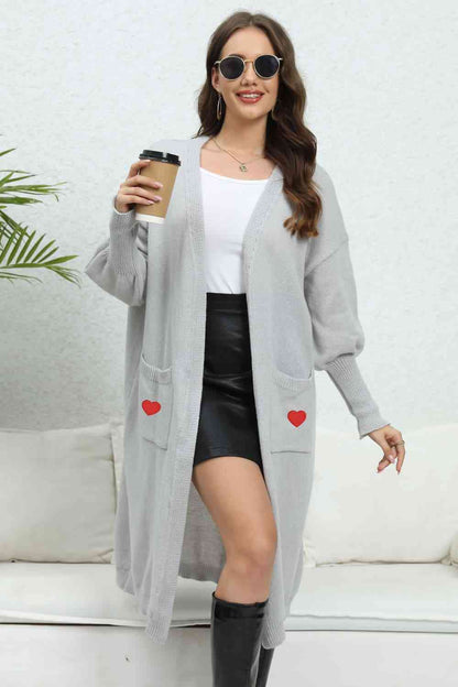 Lantern Sleeve Open Front Pocketed Cardigan