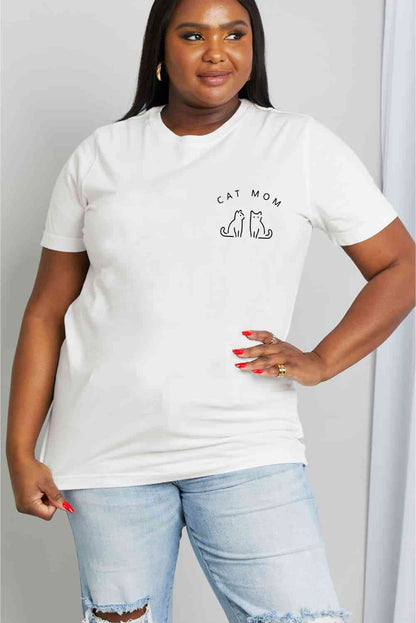 Simply Love T-shirt en coton graphique CAT MOM pleine taille