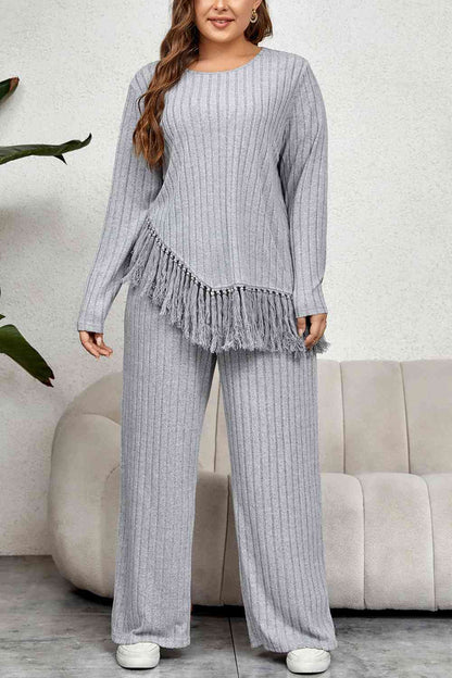 Conjunto de pantalón y top con dobladillo con borlas de talla grande