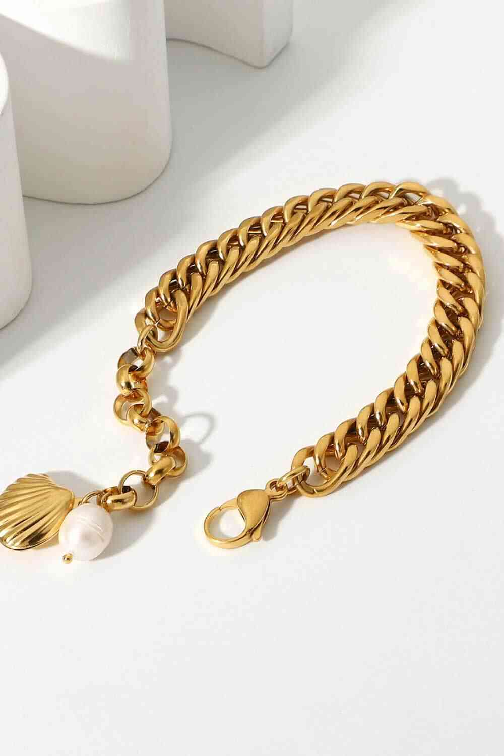 Pulsera de cadena barbada chapada en oro de 18 quilates