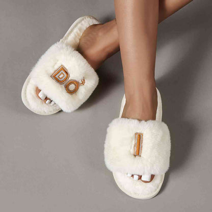 Faux Fur Open Toe Slippers