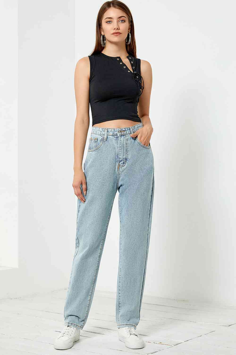 High Waist Straight Leg Jeans