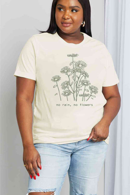 Simply Love T-shirt en coton graphique NO RAIN NO FLOWERS pleine taille