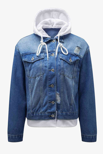 Veste en jean à capuche effet vieilli