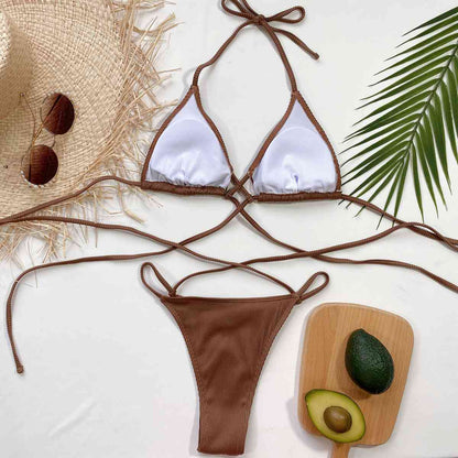 Ensemble de bikini côtelé croisé à col licou