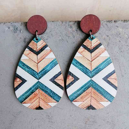 Boucles d'oreilles géométriques en forme de larme en bois