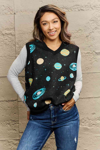 Woven Right Full Size Sleeveless Space Graphic Sweater Vest