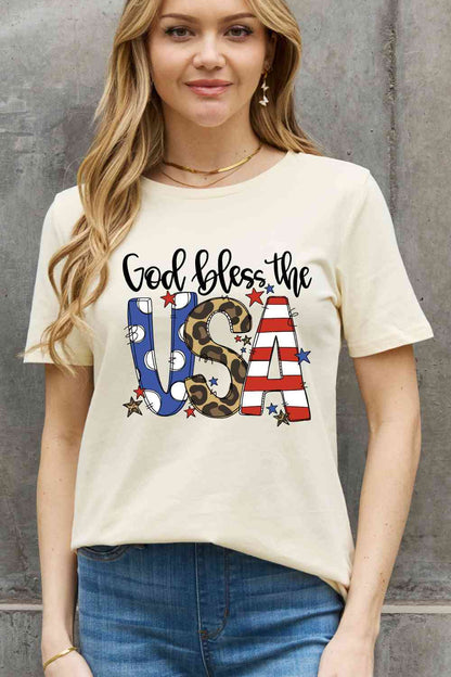 Simply Love Taille complète GOD BLESS THE USA Graphic Cotton Tee