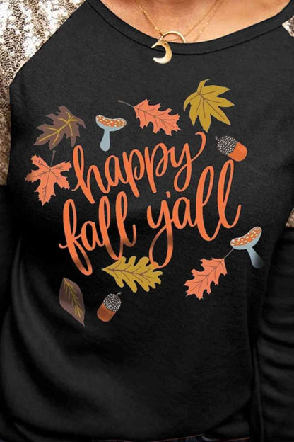 HAPPY FALL Y'ALL Camiseta gráfica con lentejuelas