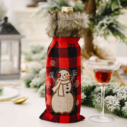 Funda para botella de vino con estampado navideño a cuadros