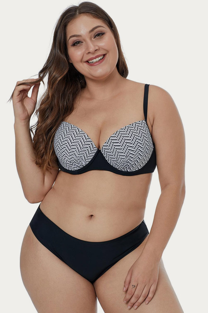 Conjunto de bikini de talla grande con estampado de ondas