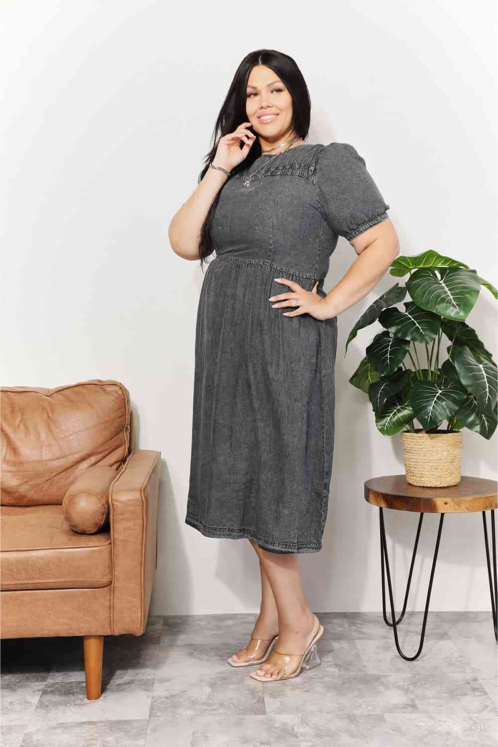 And The Why - Robe midi en chambray délavé pleine taille