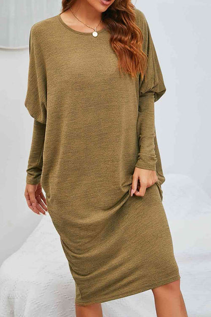 Round Neck Dolman Sleeve Dress