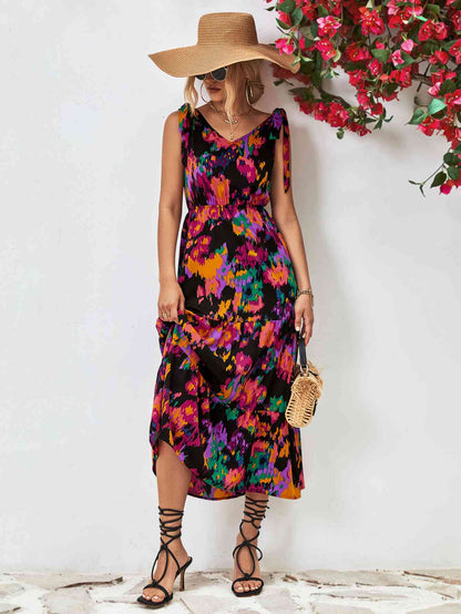 Robe midi multicolore dos nu à col en V