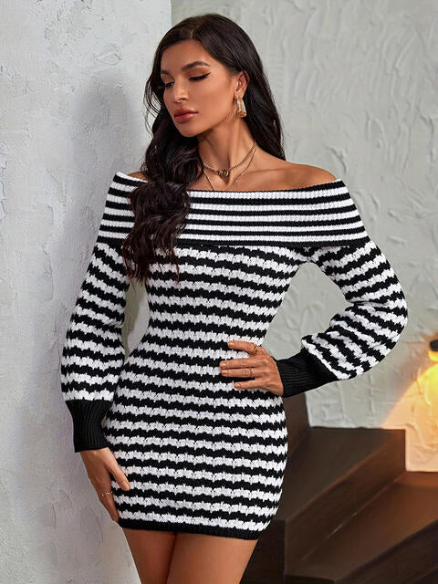 Striped Off-Shoulder Sweater Dress