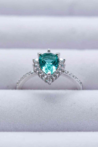 Bague en forme de poire avec zircon bleu Paraiba