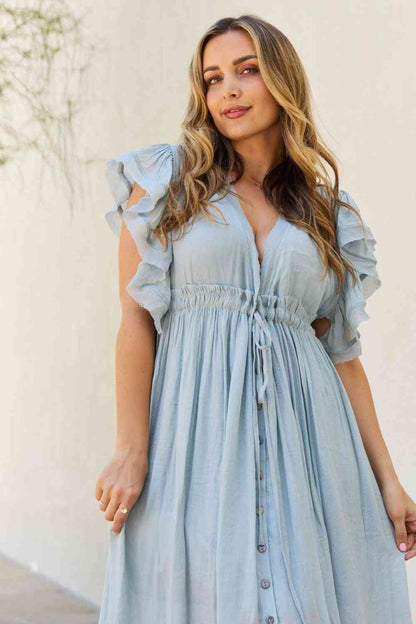 Sweet Lovely By Jen - Robe longue avec cordon de serrage et manches papillon profondes