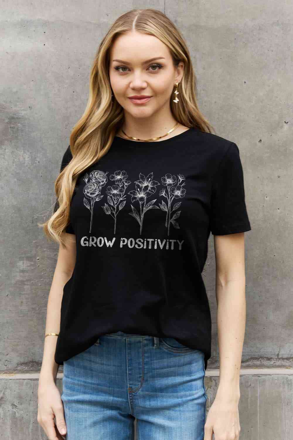 T-shirt en coton graphique Simply Love GROW POSITIVITY