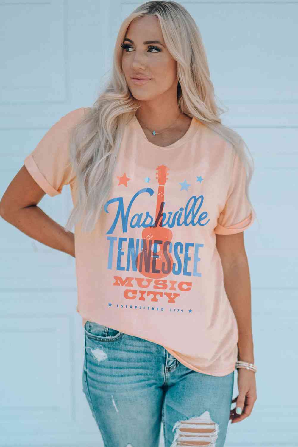 NASHVILLE TENNESSEE MUSIC CITY Cuffed Short Sleeve Tee