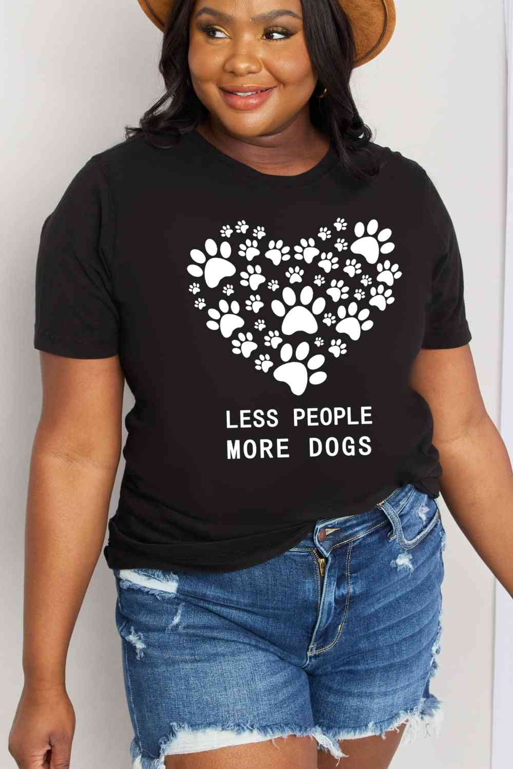 Simply Love Simply Love Taille réelle LESS PEOPLE MORE DOGS T-shirt en coton avec motif cœur