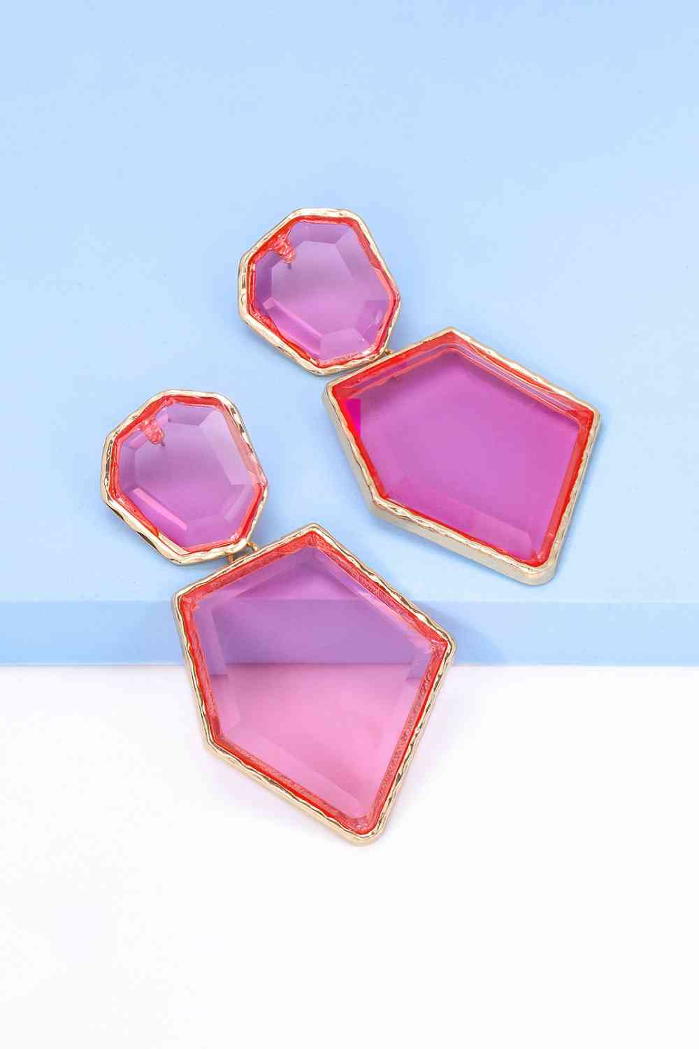 Geometrical Shape Zinc Alloy Frame Resin Dangle Earrings