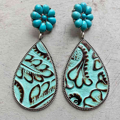 Boucles d'oreilles en forme de goutte de fleur turquoise