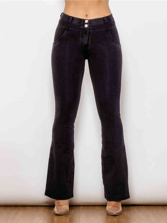 Jean bootcut long pleine taille