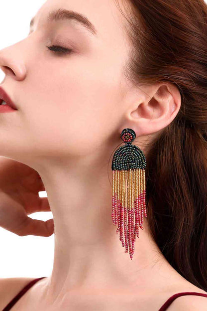 Boucles d'oreilles pendantes à franges perlées