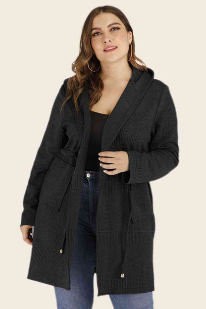 Cardigan à capuche avec cordon de serrage et poches de grande taille