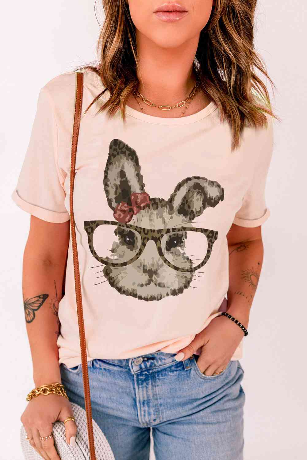 T-shirt à revers avec motif lapin de Pâques