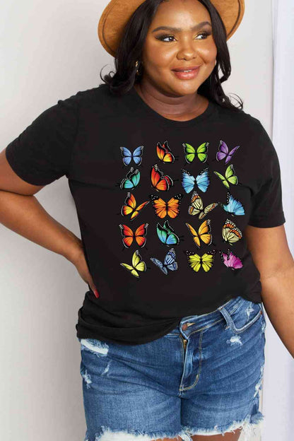 Camiseta de algodón con estampado de mariposas de tamaño completo de Simply Love