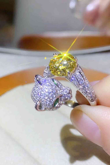 Bague de dérivation animale en moissanite jaune 2 carats