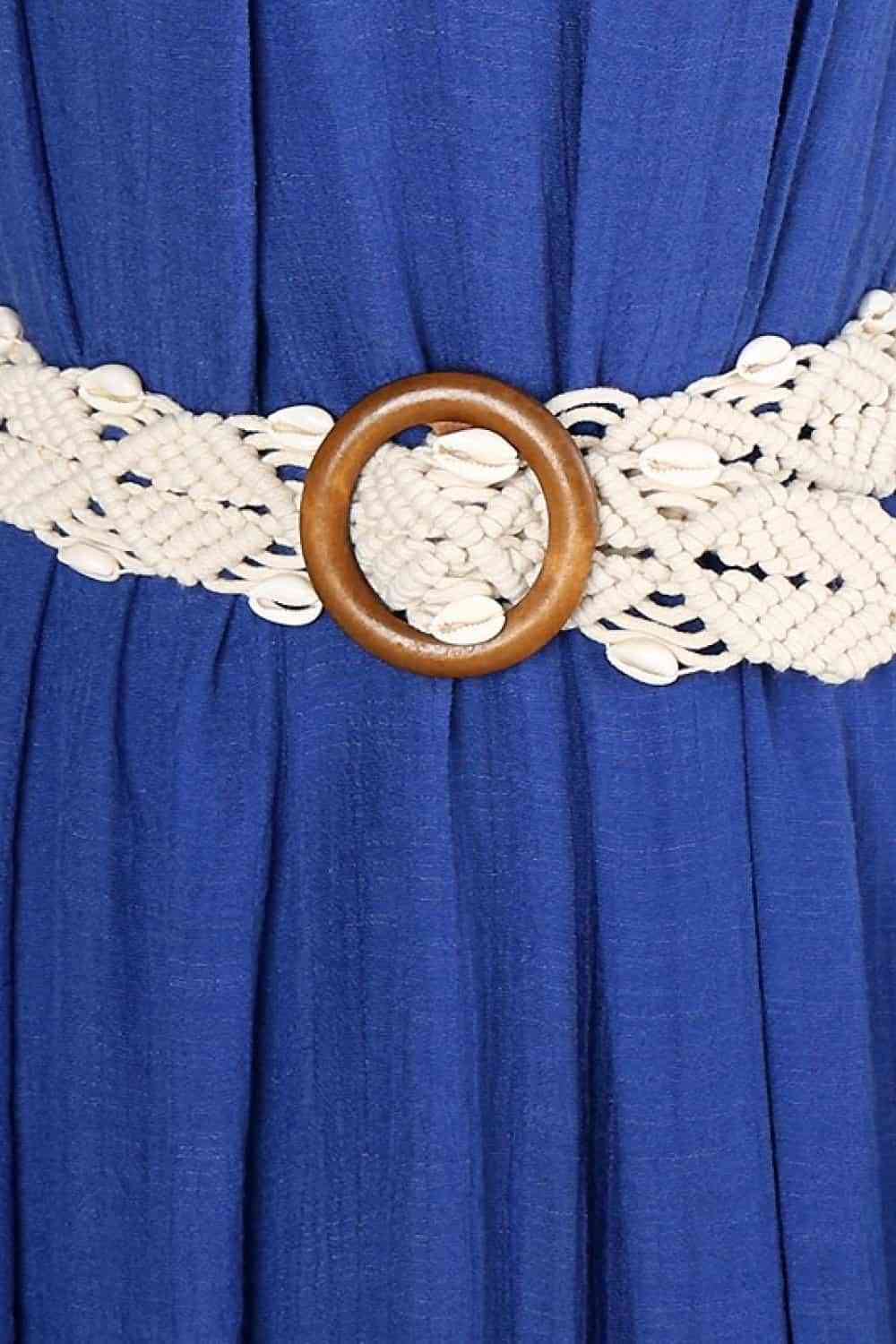 Ceinture tressée en coquillage avec boucle en bois