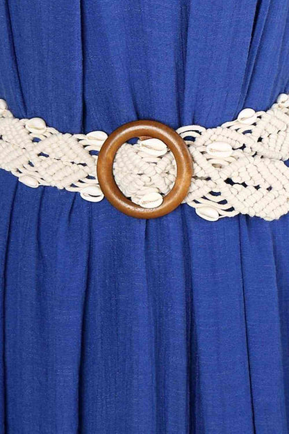 Ceinture tressée en coquillage avec boucle en bois