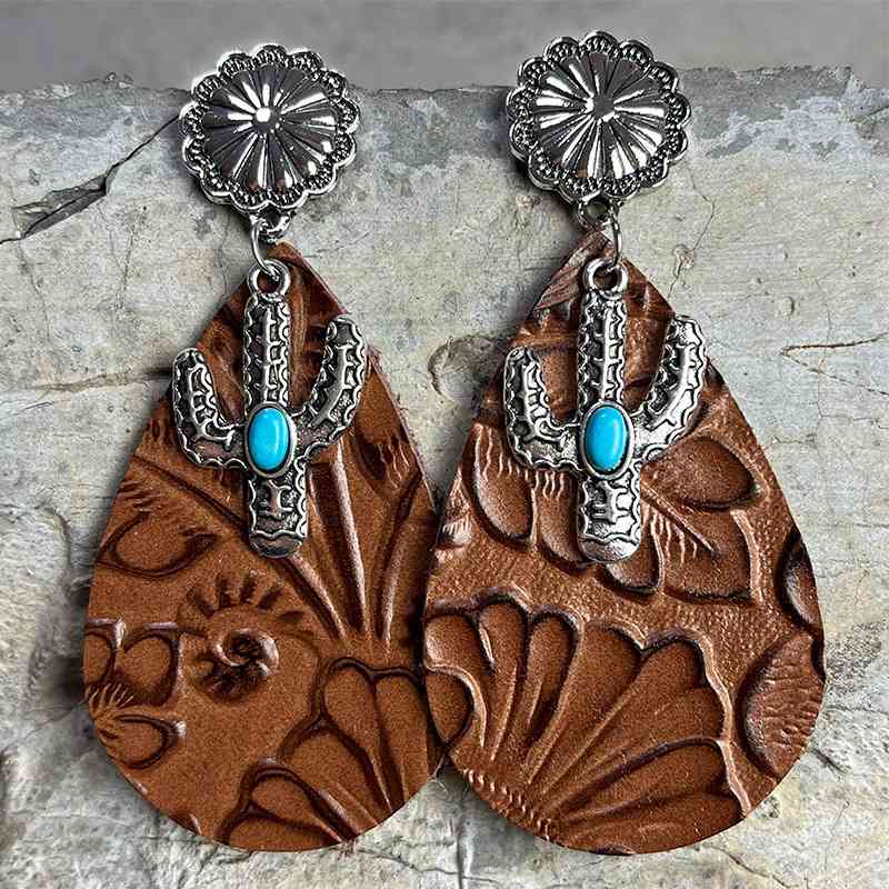 Boucles d'oreilles pendantes cactus turquoise