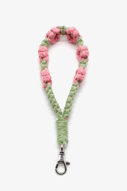 Surtido de 4 llaveros de pulsera de macramé con flores tejidas a mano