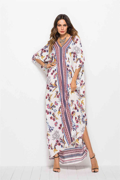 Floral V-Neck Dolman Sleeve Dress