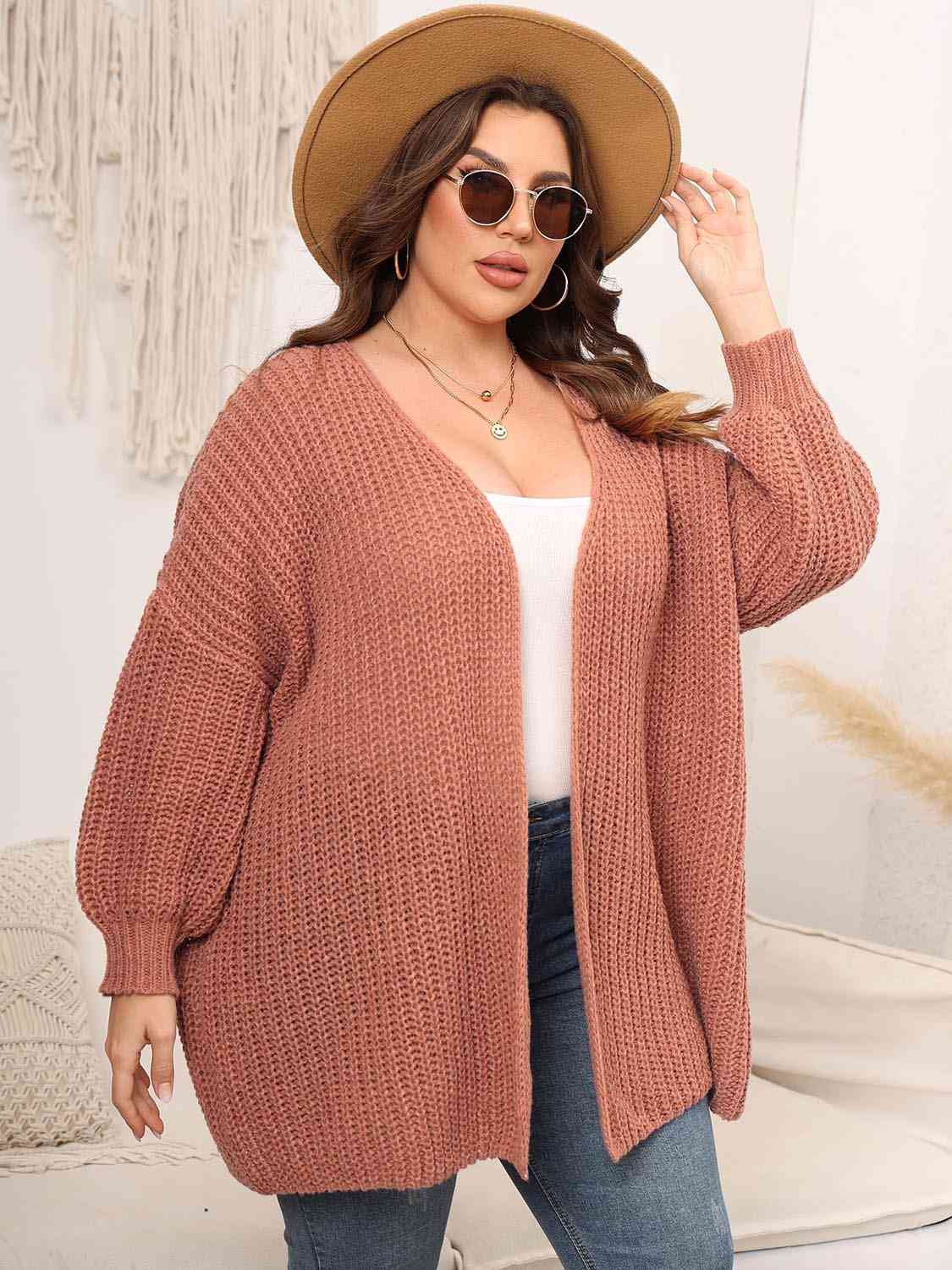 Cardigan en tricot ouvert sur le devant à épaules tombantes de grande taille