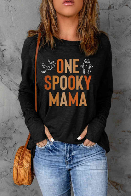 Camiseta gráfica ONE SPOOKY MAMA de manga larga y cuello redondo