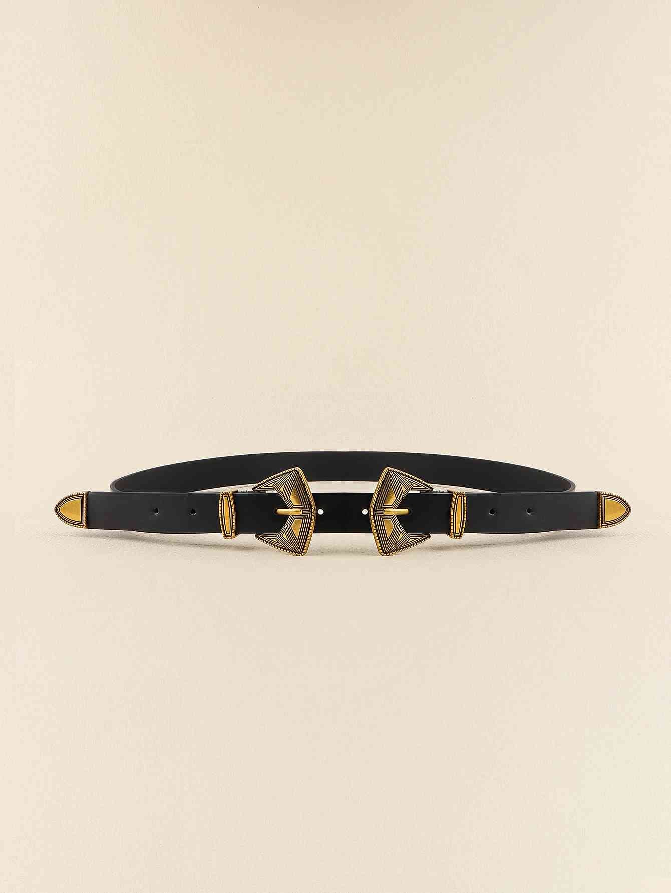 Double Buckle PU Leather Belt