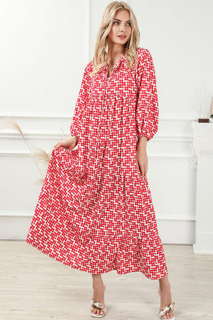 Robe longue imprimée à col noué