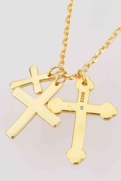 Inlaid Zircon Cross Pendant 925 Sterling Silver Necklace