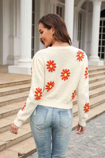 Pull à manches courtes et col rond à motif floral