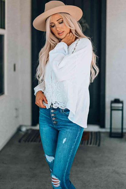 Spliced Lace High-Low Blouse