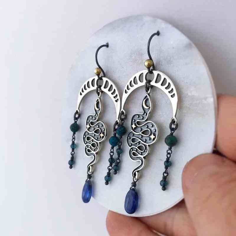 Snake & Moon Alloy Earrings