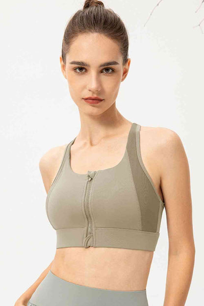 Soutien-gorge de sport zippé à col rond